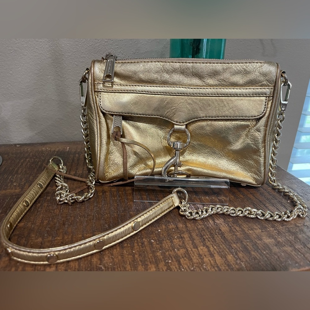 Rebecca Minkoff Metallic Gold Crossbody Bag with Chain Strap